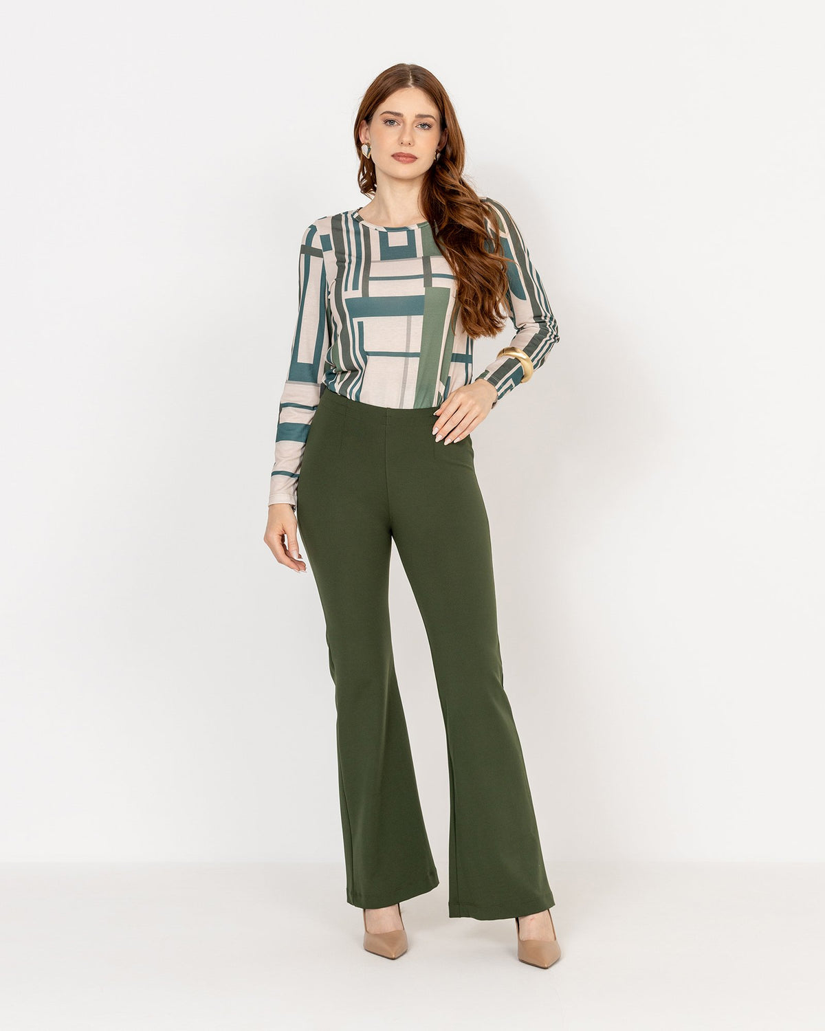 Blusa Feminina Manga Longa Estampada Verde